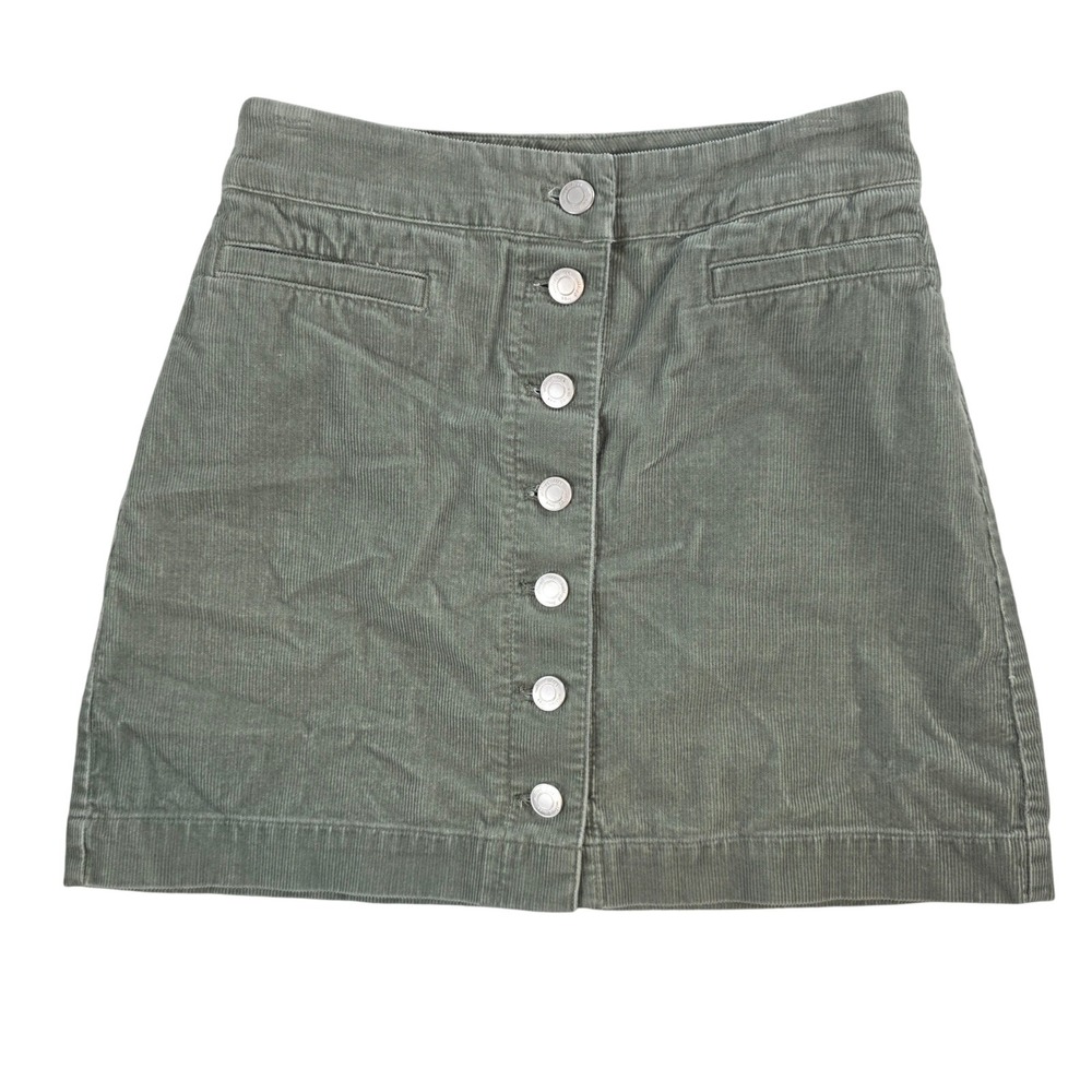Wilfred Free Women Size 0 Olive Green Corduroy Skirt Button Front A-Line Mini